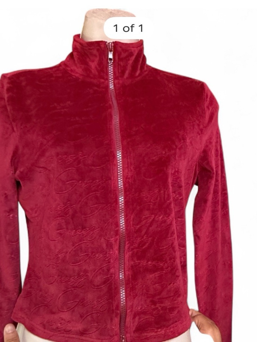 Y2K Women's Red Velour Zip-Up Jacket